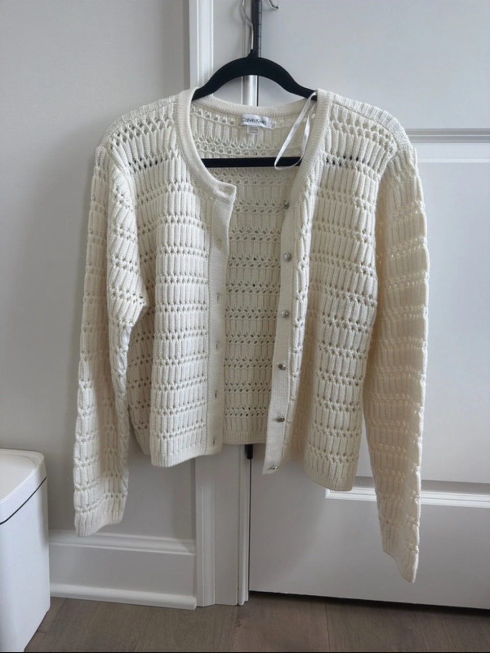 Calvin Klein Open-Knit Button-Front Cardigan - Cream